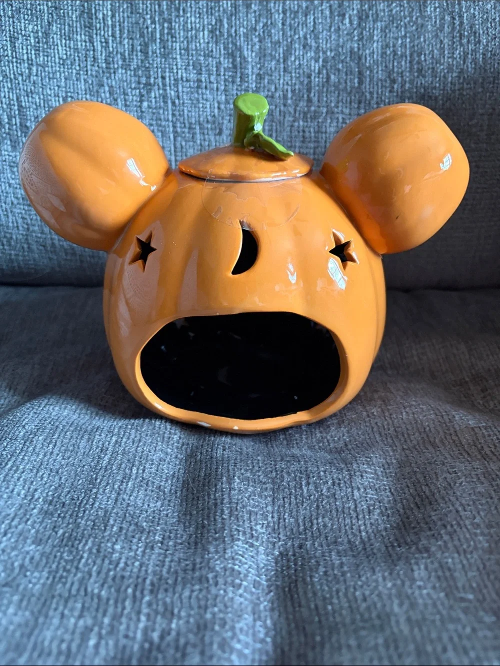 Disney Ceramic Pumpkin Lantern with Star & Moon Cutouts